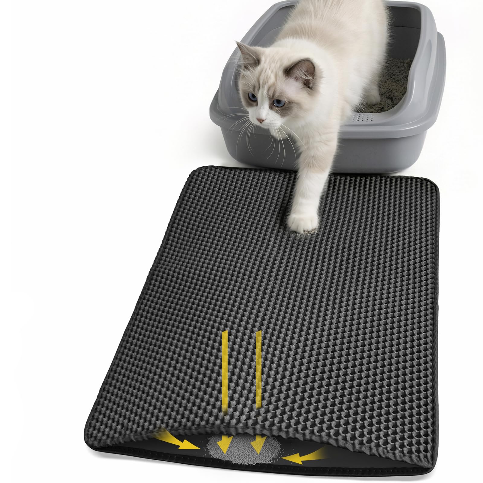 Cat Litter Mat 24x15 Inches, Honeycomb Double Layer Litter Trapping Mat, Waterproof Leakproof Urine Proof Cat Litter Box Mat for Cat Litter Box Area, Floor, Kitty Litter Rug