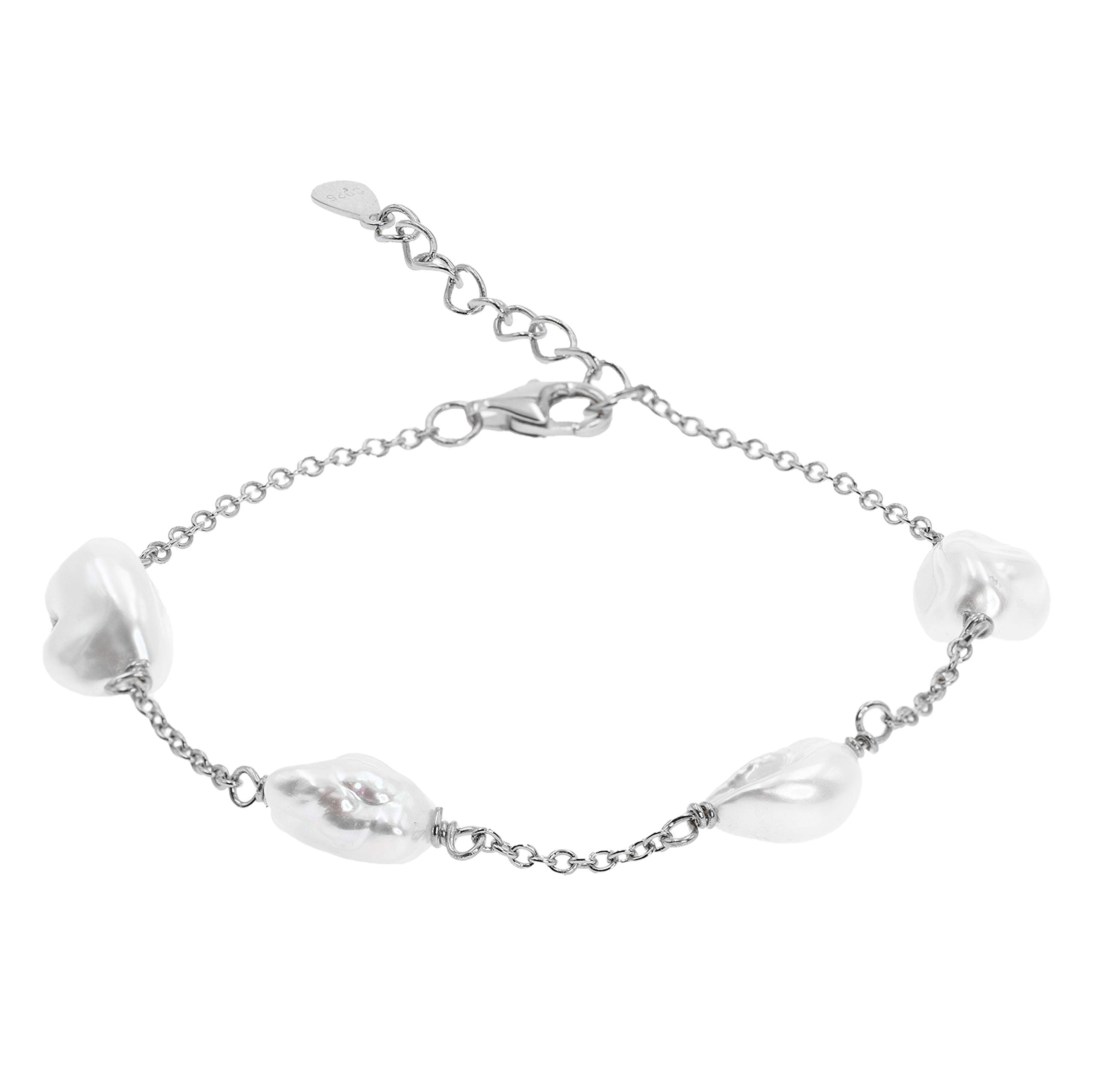 Bracciale di perle coltivate d'acqua dolce Forma di Keshi barocco - Catena in argento sterling 925 placcato oro 18k di Secret & You - 17-20 cm di lunghezza.