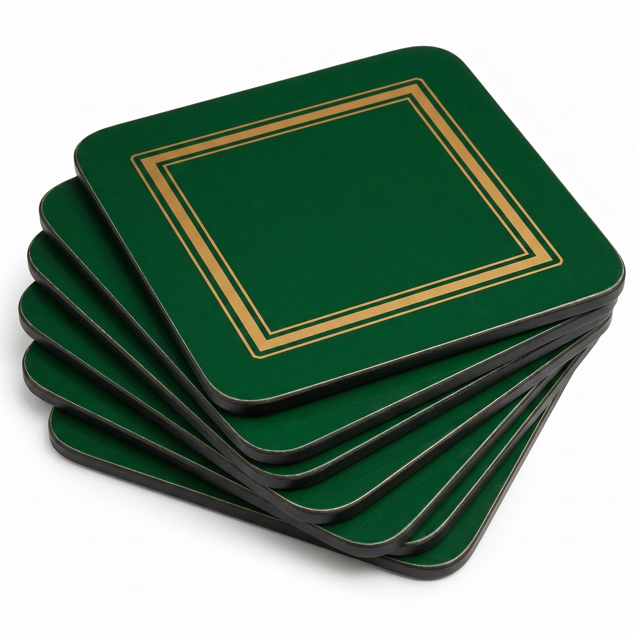Pimpernel Set of 6 Coasters - Classic Emerald Color, Cork-Backed Drink Coasters with Heat Resistance and Stain Protection, Perfect for Tea, Coffee, and Everyday Use, 10.5 x 10.5cm