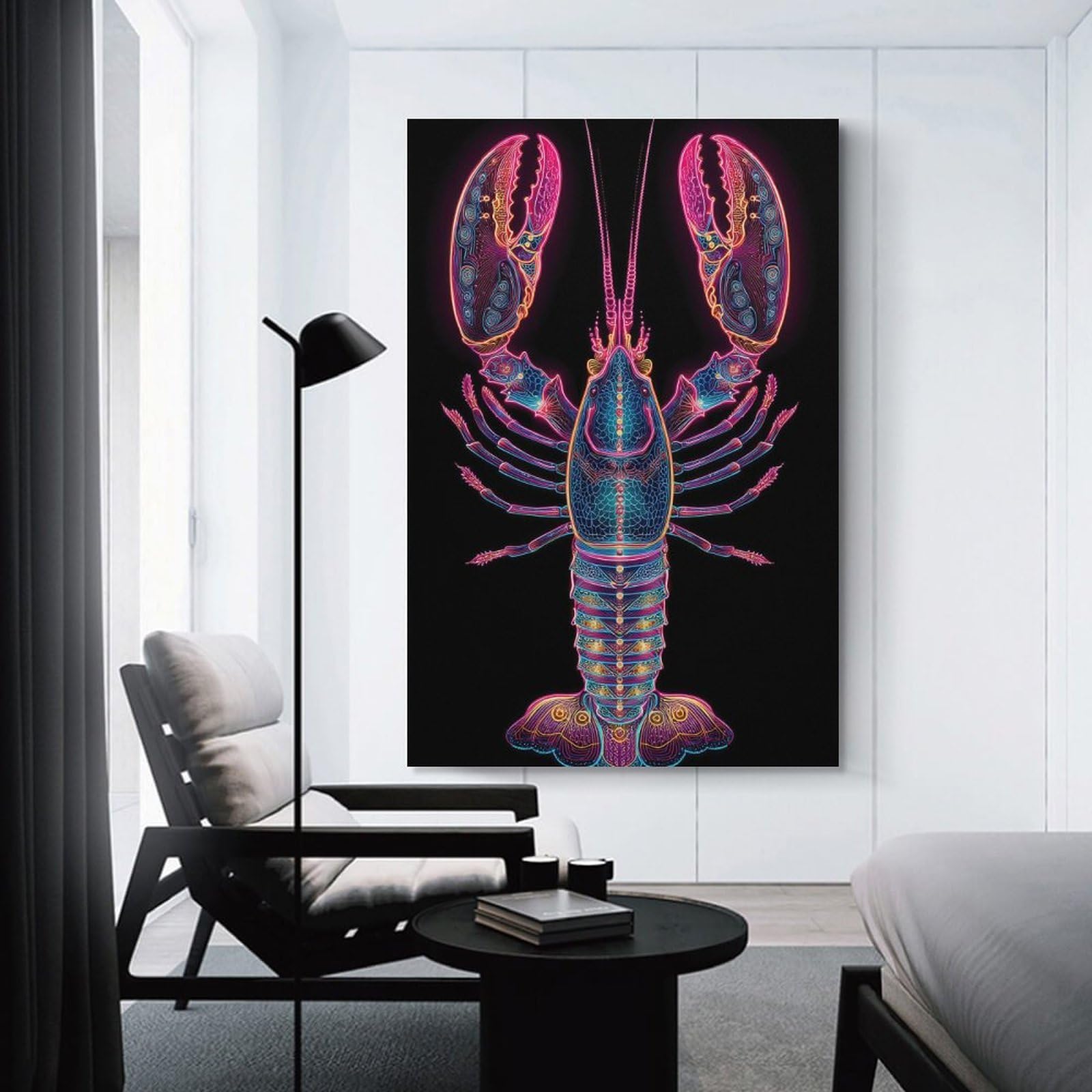 Junmoney Unframe-Style-14 Canvas Wall Art Neon Lobster Art, 24X36inch(60X90cm), For Lounge, Study, Hallway Or Flat Walls, Canvas Wall Art That Fits Changing Layouts