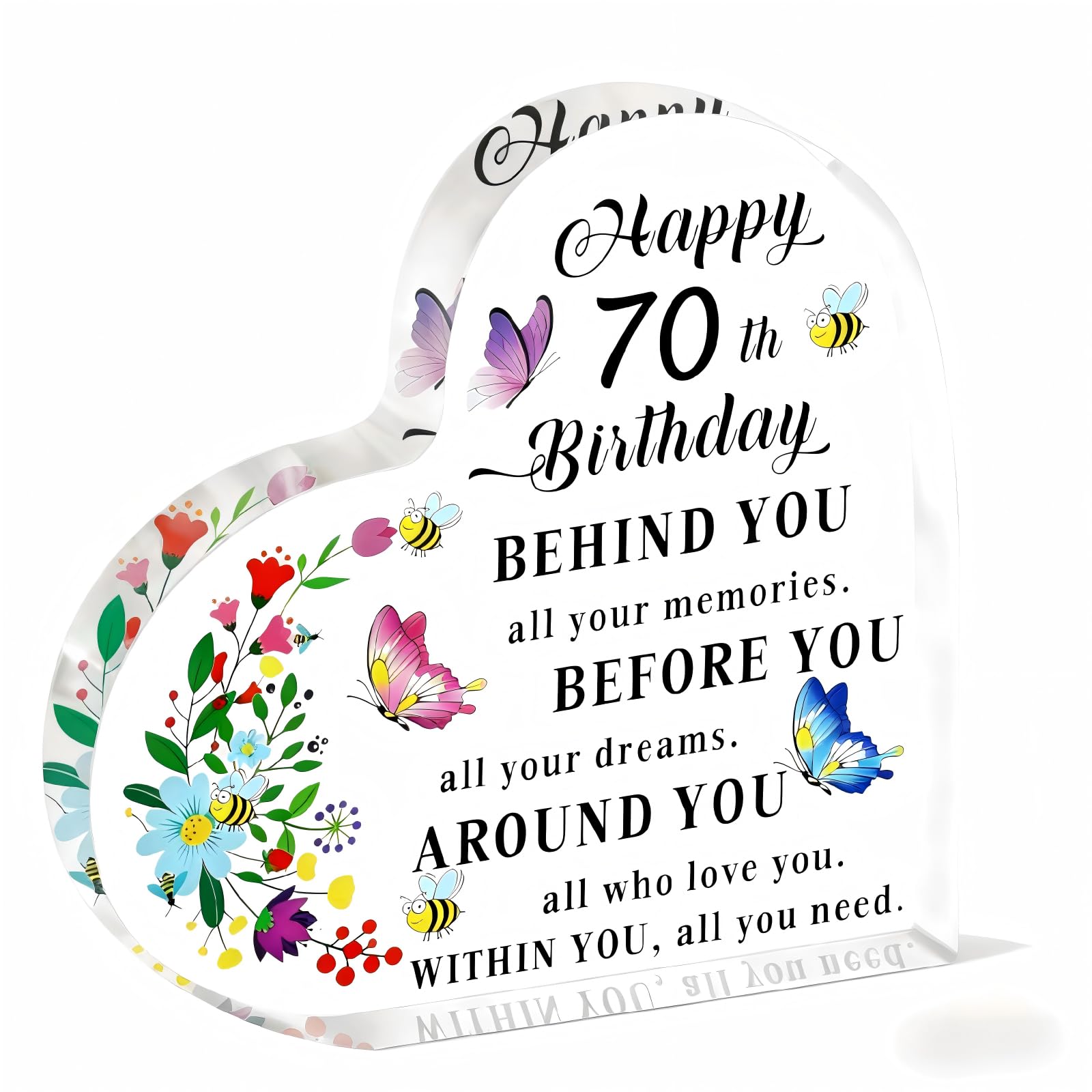 Tivleed Women's Transparent White 70Th Birthday Gifts For Personalised Heart Acrylic Plaque For Mum, Grandma, Her - Unique Keepsake For 70 Year Old Woman From Family, Daughter, Son