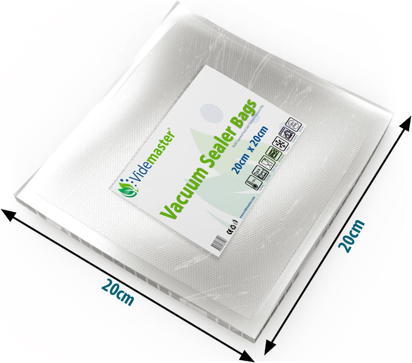 High Quality Embossed Vacuum Food Sealer Bags 20cm x 20cm (Qty 100) by Videmaster