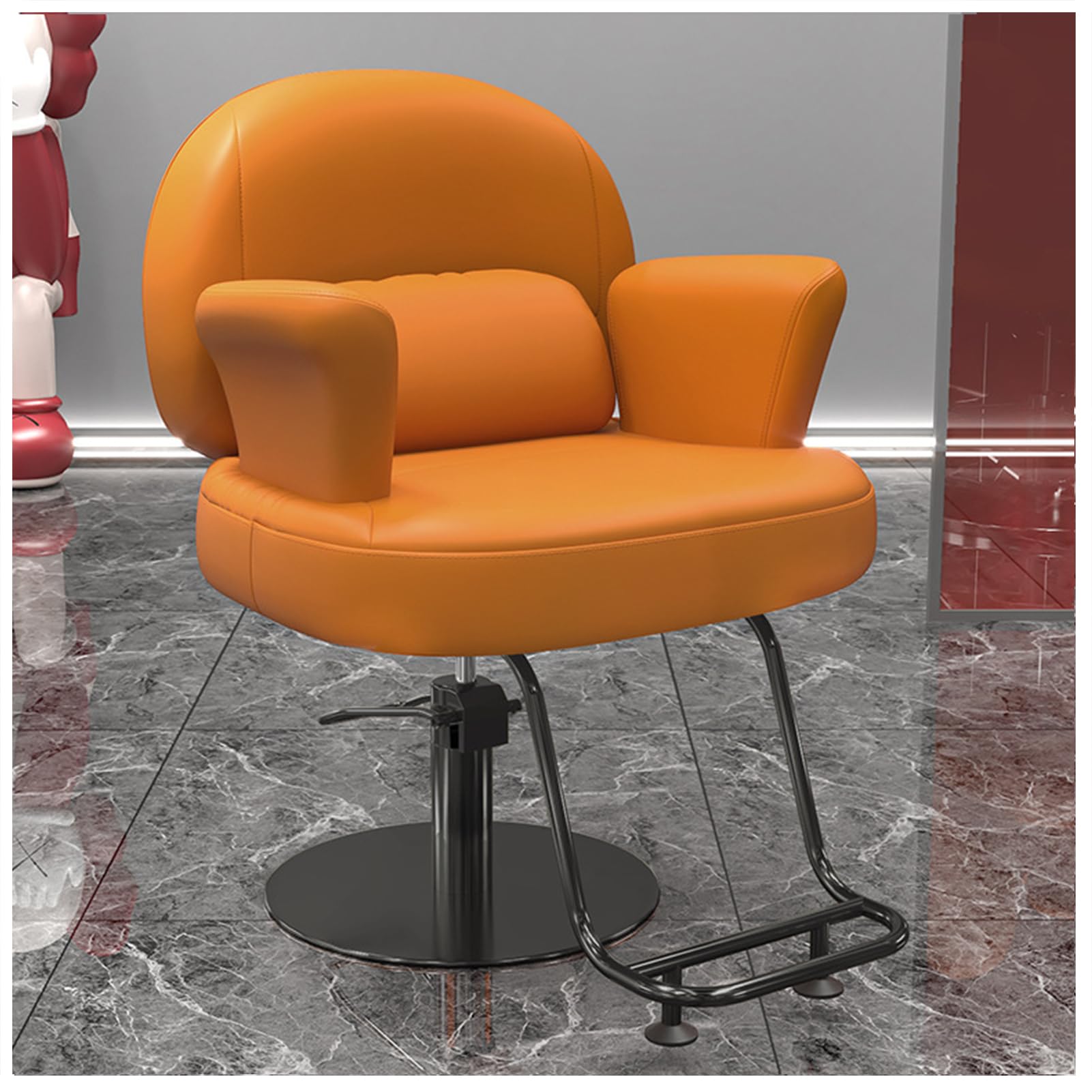 OZBMA Barber Salon Chair for Hair Stylist with 440Lbs Heavy-Duty Hydraulic Pump, 360° Swivel Styling Chair, Adjustable Height Hairdresser Braider Chairs Beauty Salon, Tattoo,Black,B (Orange C)