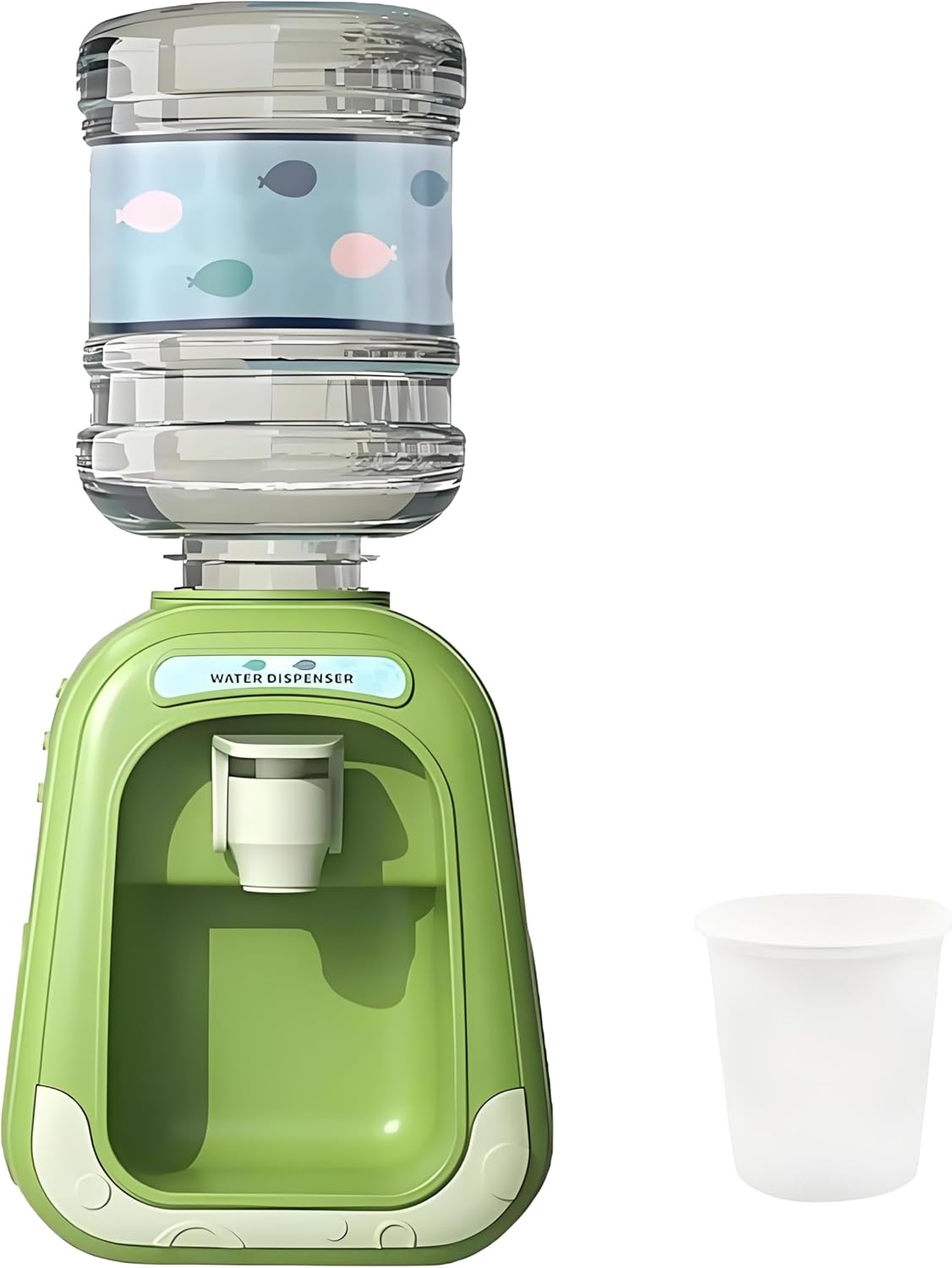 Mini dispensador de agua de 6.4 fl oz con taza – Dispensador de bebidas simulado verde a escala 16, diseño de interruptor de encendidoapagado, ideal