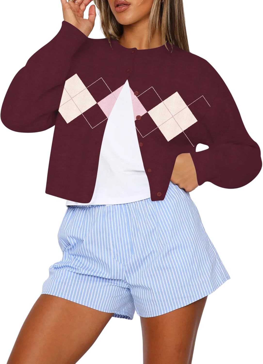 Kistore Womens Cropped Cardigan Sweaters Crew Neck Long Sleeve Button Up Sweaters Lightweight Knit Trendy Sweaters 2025