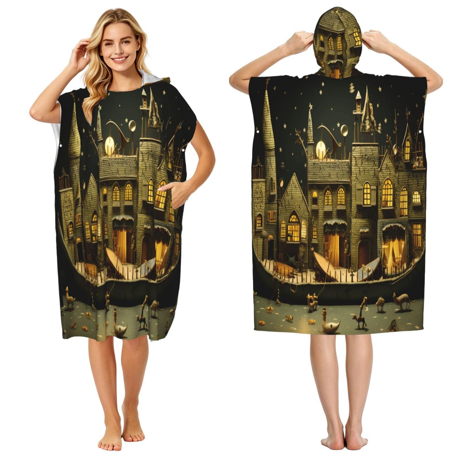 DTHKJNLSF Dream Castle Adult Hooded Beach Poncho Towel