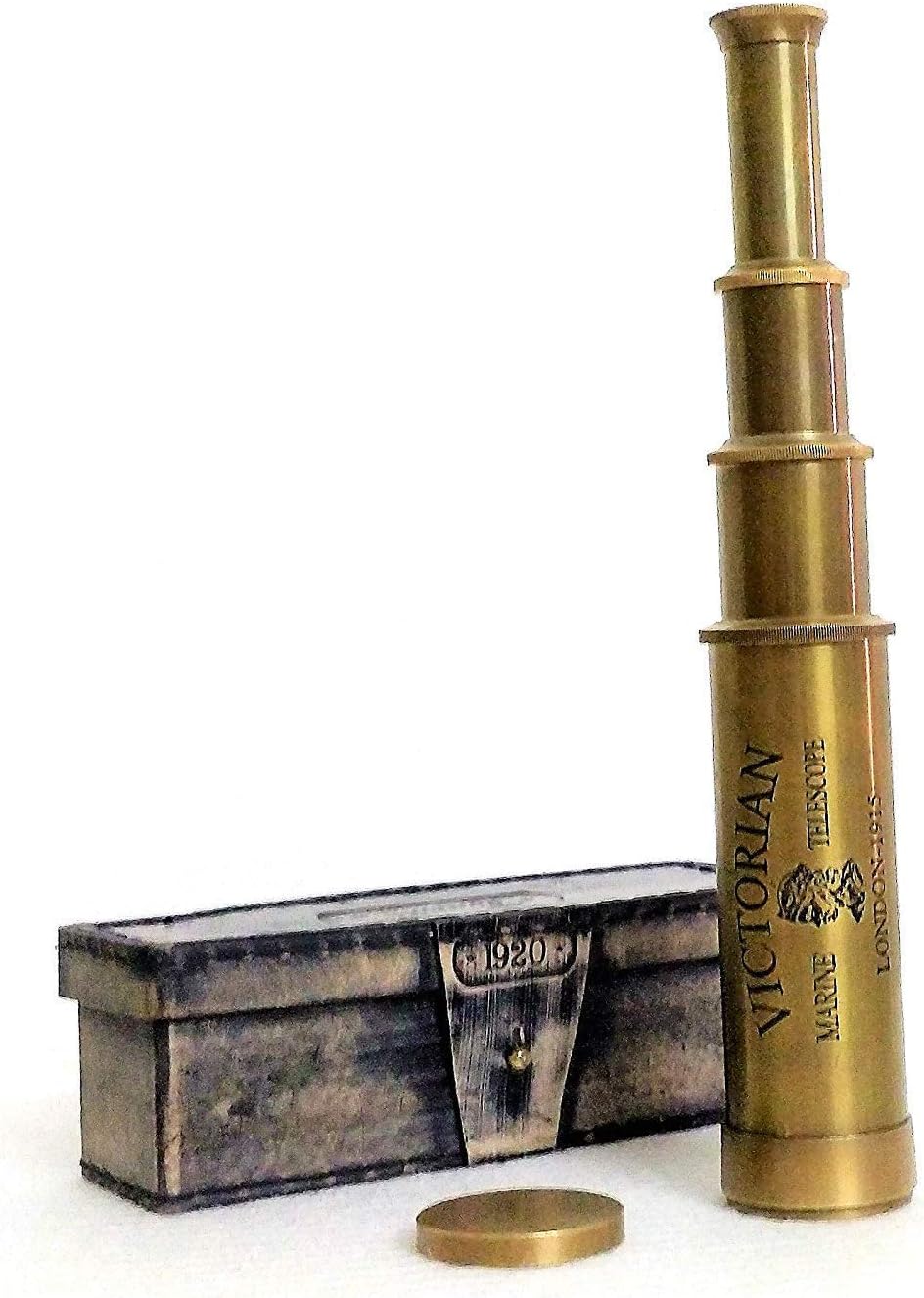 an Unique Solid Brass 15 Inches Victorian Marine Telescope with a Leather Box (Gold )