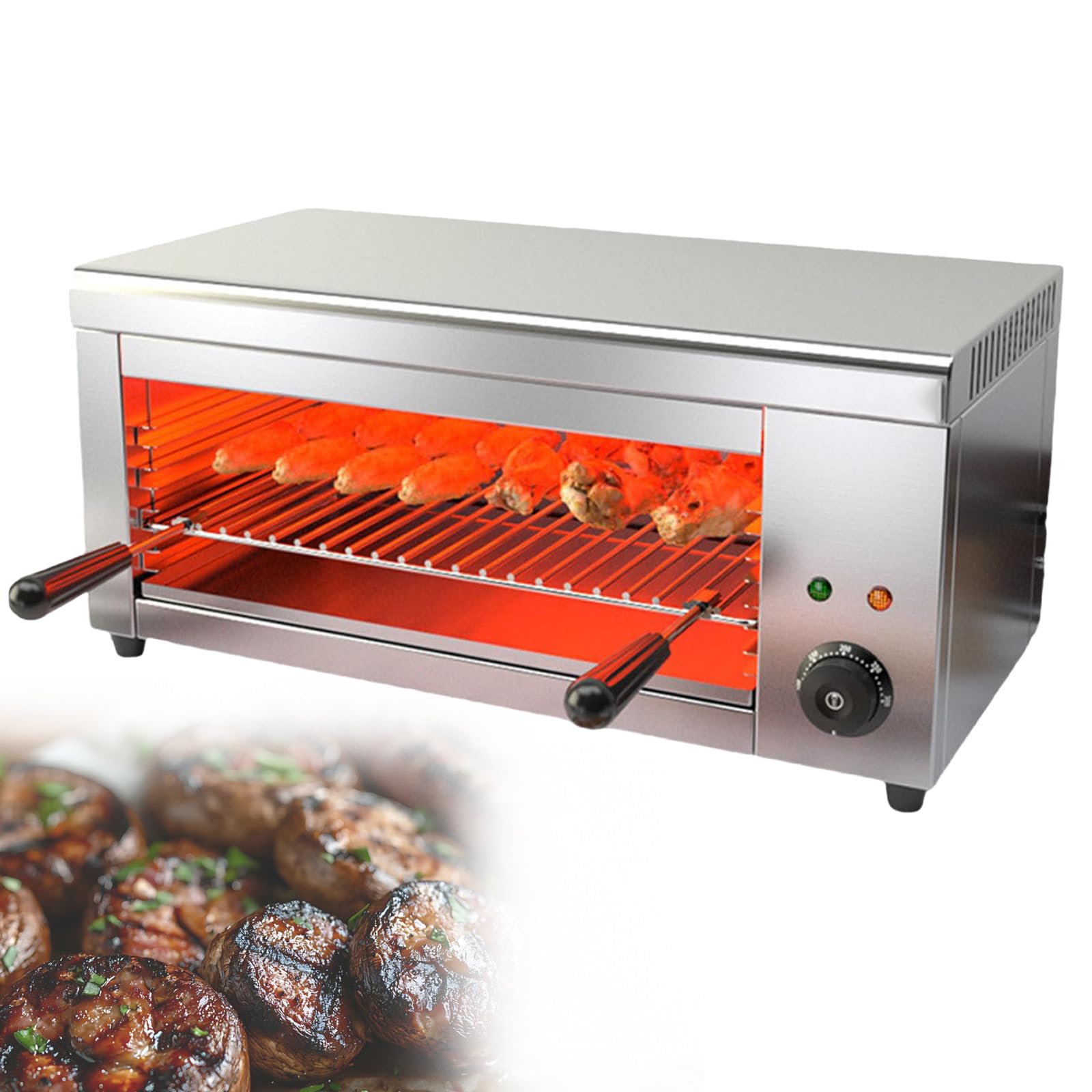 Forno Electrico,Parrilla de Barbacoa,2000 W Salamandra Eléctrica Cocina Industrial Pollo de Barbacoa Brochetas para Barbacoa Parrilla para Brochetas Temperatura de 50-300°C