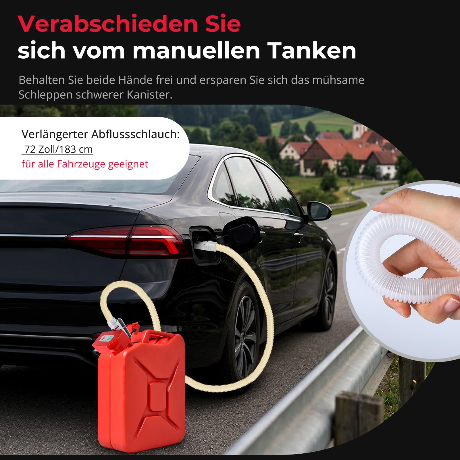 Pompe de transfert électrique, pompe à carburant, arrêt automatique, double alimentation (USB-C/AA), pompe à essence à main, pompe diesel 2,4 GPM avec tuyau de 183 cm pour essence, diesel et eau