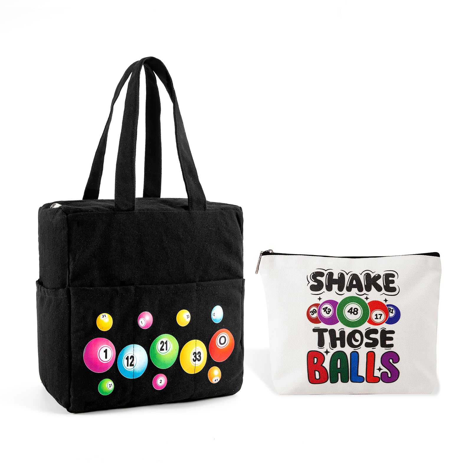 Bingo Bags with Pockets on Clearance, Bingo Bag with Zipper and Polyester Bingo Daubers Makeup Bag, Bingo Bags and Accessories Tote Gifts Game