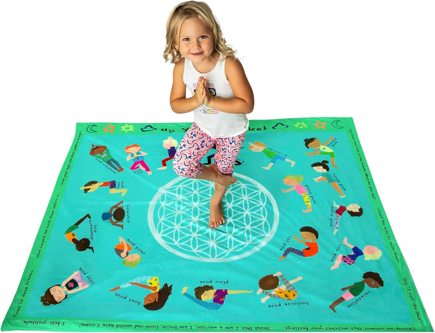 Birdy Boutique – Learning Blanket® – Double-Sided Throw for Kids – Yoga Poses & Educational Floor Game – Soft Minky Fleece Toddler Blanket – 50" x 60" Back to School Blanket, Movement, & Play