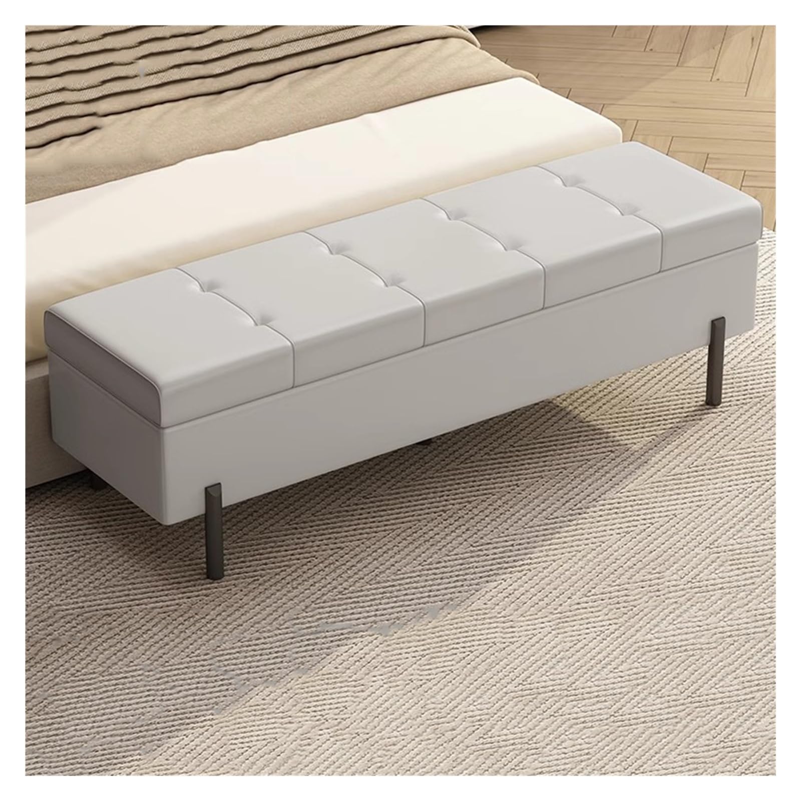 ZHANGshouf Rectangular Leather Storage Ottoman Bench with Upholstered Footstool Gray 80CM