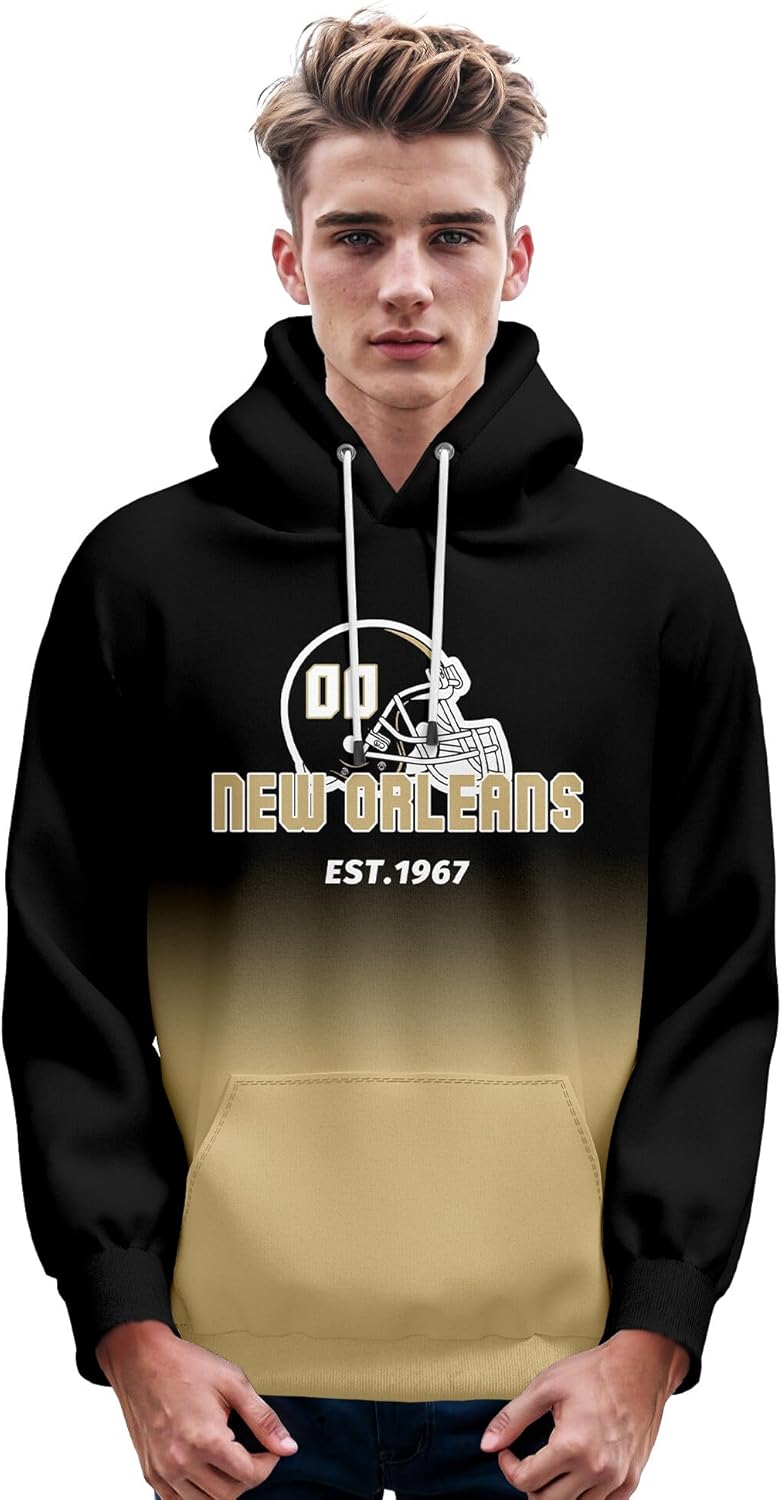 DDJAM Custom Men's Hoodie Football City Fans Gifts for Men Women Youth Pullover Hooded Sweatshirt Personalize Name & Number