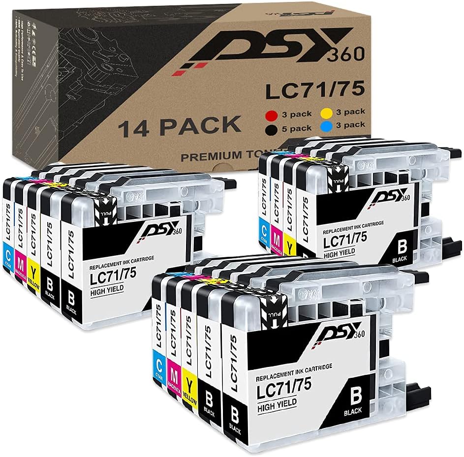 LC75XL LC71 LC75CL Color Ink Cartridges Compatible 5 Black/3 Cyan/3 Magenta/3 Yellow LC75 XL Ink Replacement for Brother LC75 High Yield to Use with MFC-J6510DW J6710DW J6910DW J280W J425W