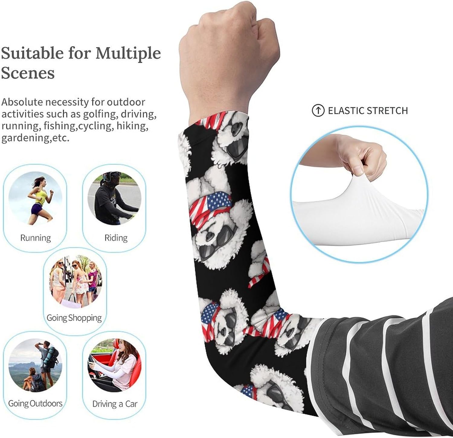 4th Of July US Flag Bichon Frise Dog Arm Sleeves Sun Protection Sleeves Sports Cooling Arm Compression Sleeve for Men Women