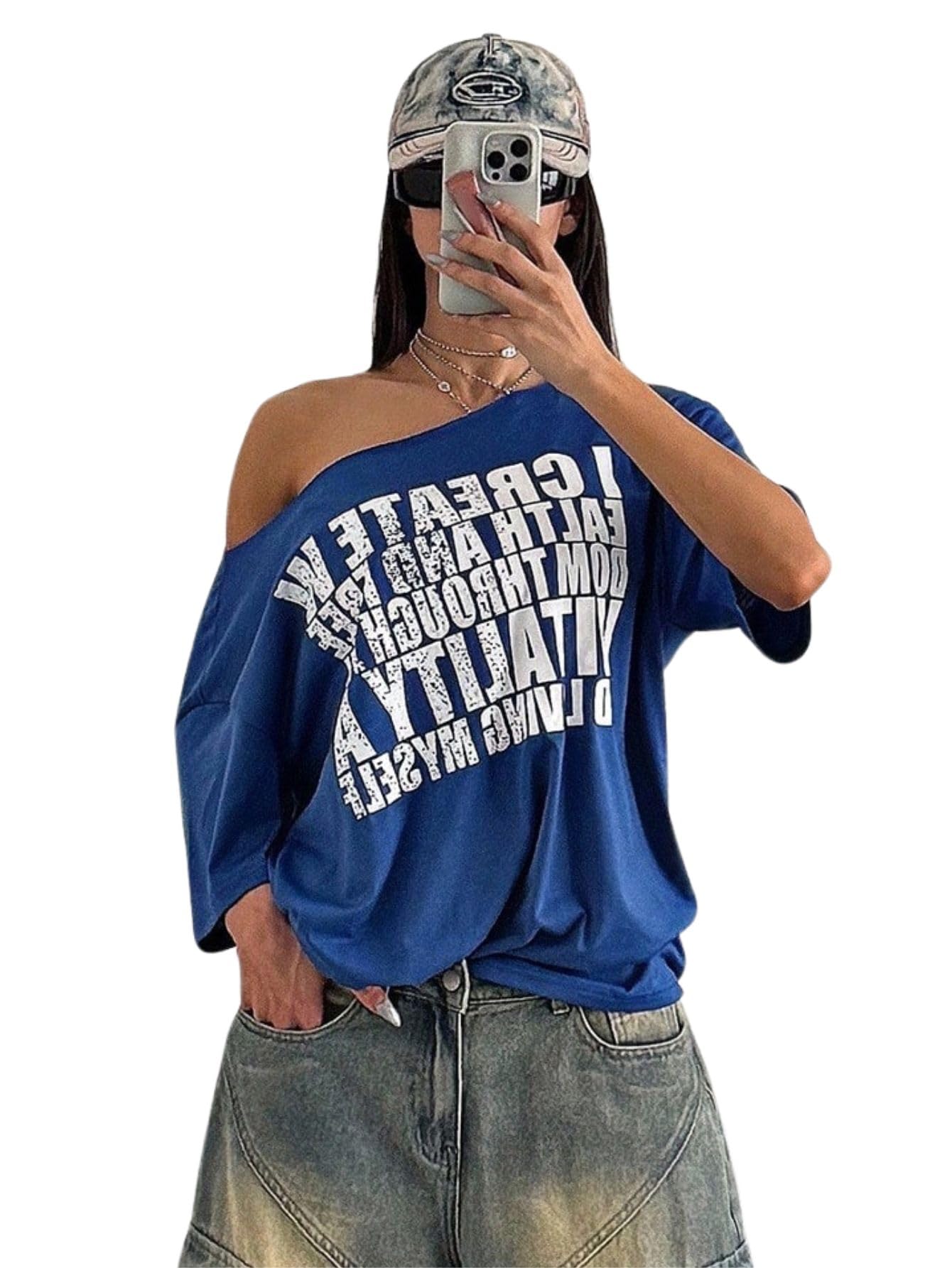 SXV STYLE Retro Letter Print Oversized Casual Short Sleeve T-Shirt