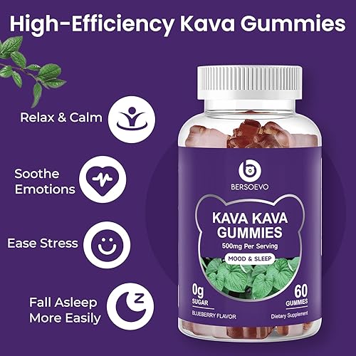 Miniatura 3 de Gomitas Kava de 500 mg, suplemento de extracto de raíz de kava de alta absorción con 50% de kavalactonas para el estado de ánimo, sueño y estrés,