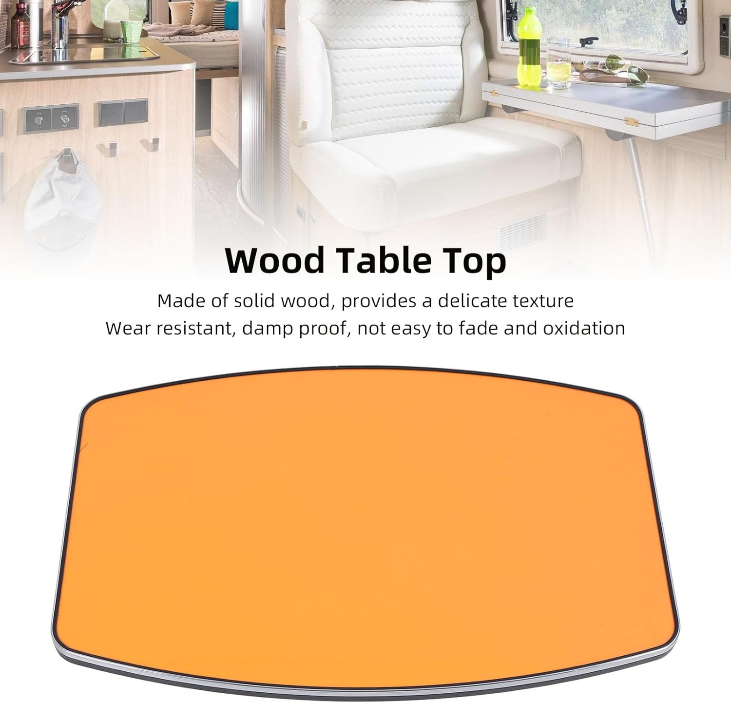 Solid Wood Table Top Orange 23.82x12.20in, Chrome Edge Tabletop Board with Screws for RV Yacht Travel Trailer Deck Terrace 22mm Thick