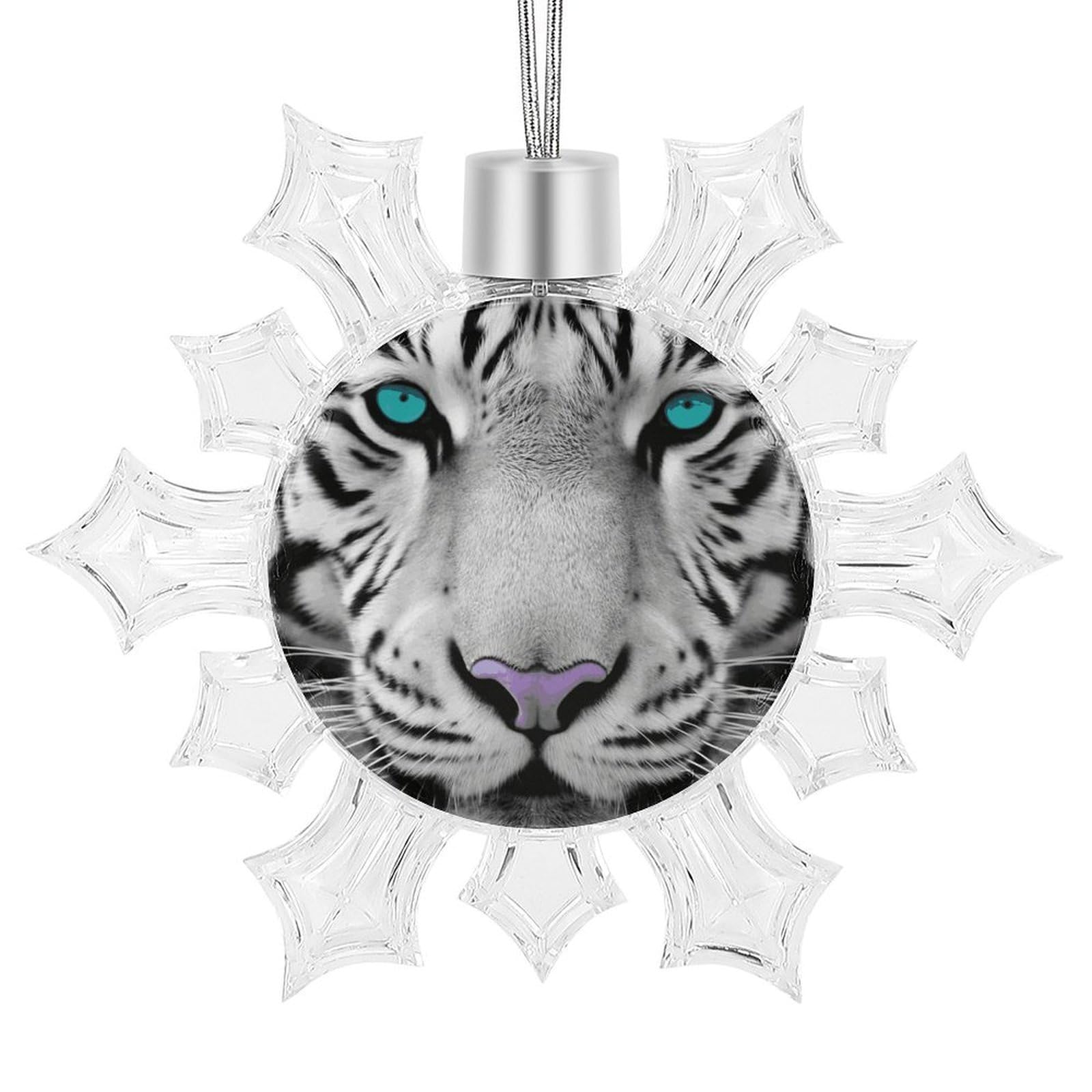 Tiger with Teal Eyes Snowflake Ornaments Cute Snowflake Pendant Exquisite Christmas Tree Ornaments for Christmas Weddings New Year Birthday Holiday Celebration