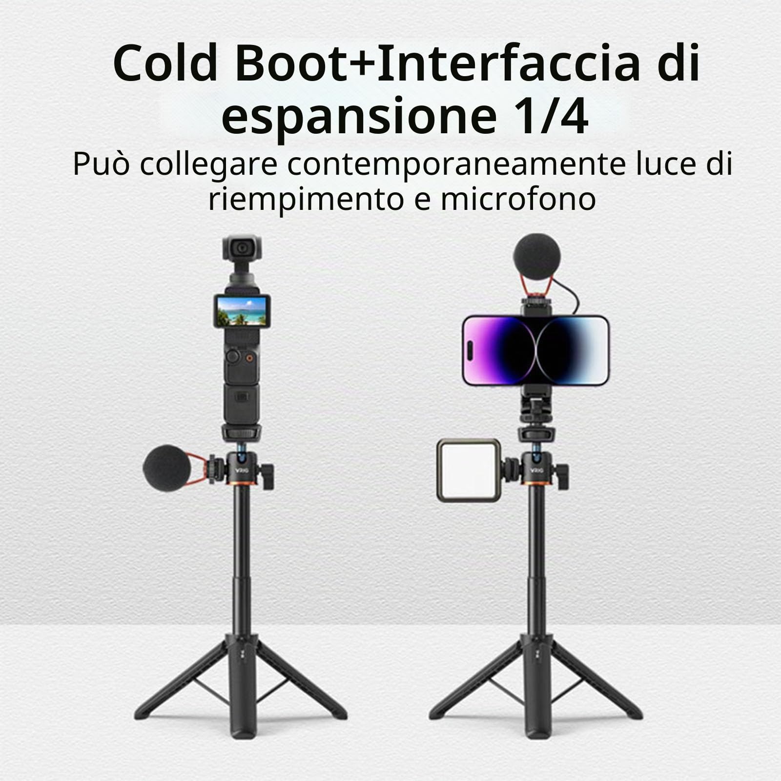 Treppiede estensibile Selfie Stick per DJI Osmo Pocket 3 Lunghezza asta regolabile con giunto cardanico girevole per Insta360 ONE X3/X2