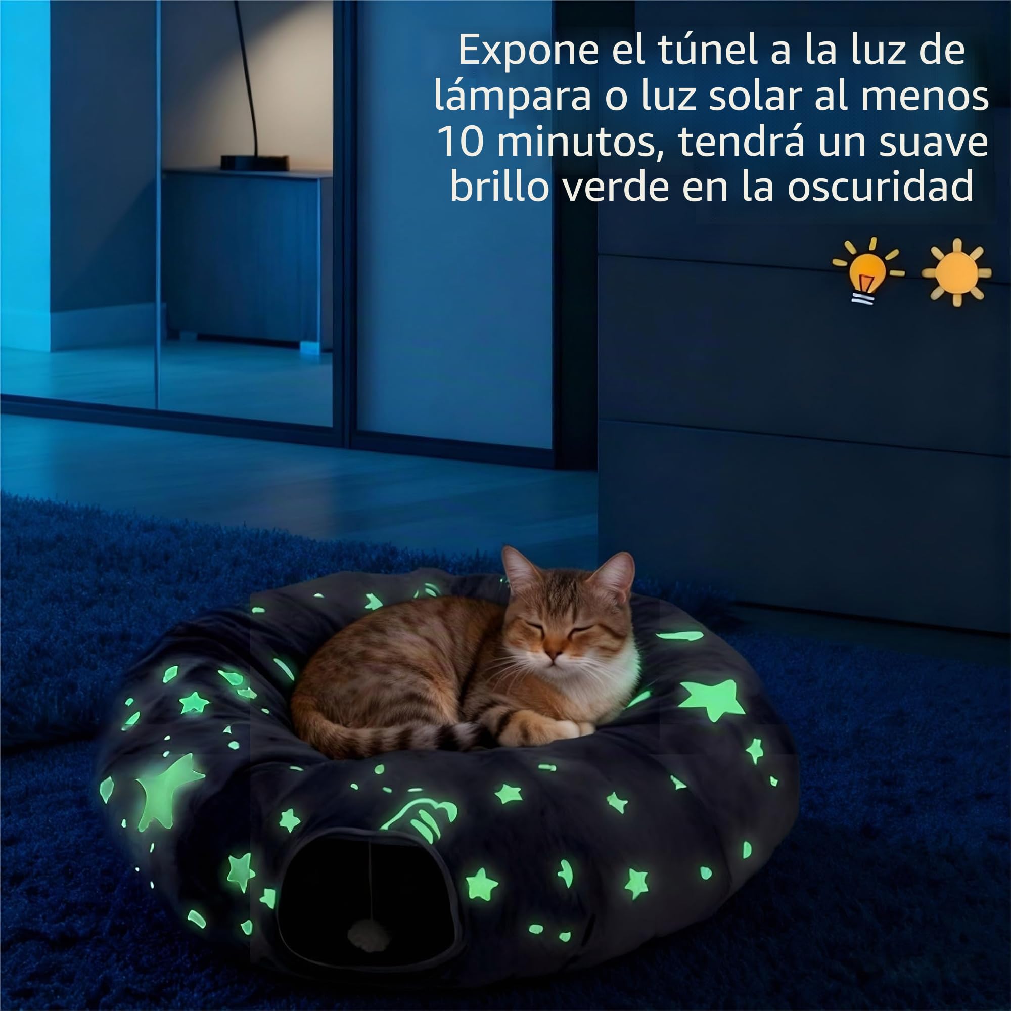 Tunel para Gatos, Túnel Redondo de Cama Tunel para Gatos, con Alfombrilla de cojín Donut Forma Circular Plegable extraíble, Juguetes para Gatos Interactivos para Interiores