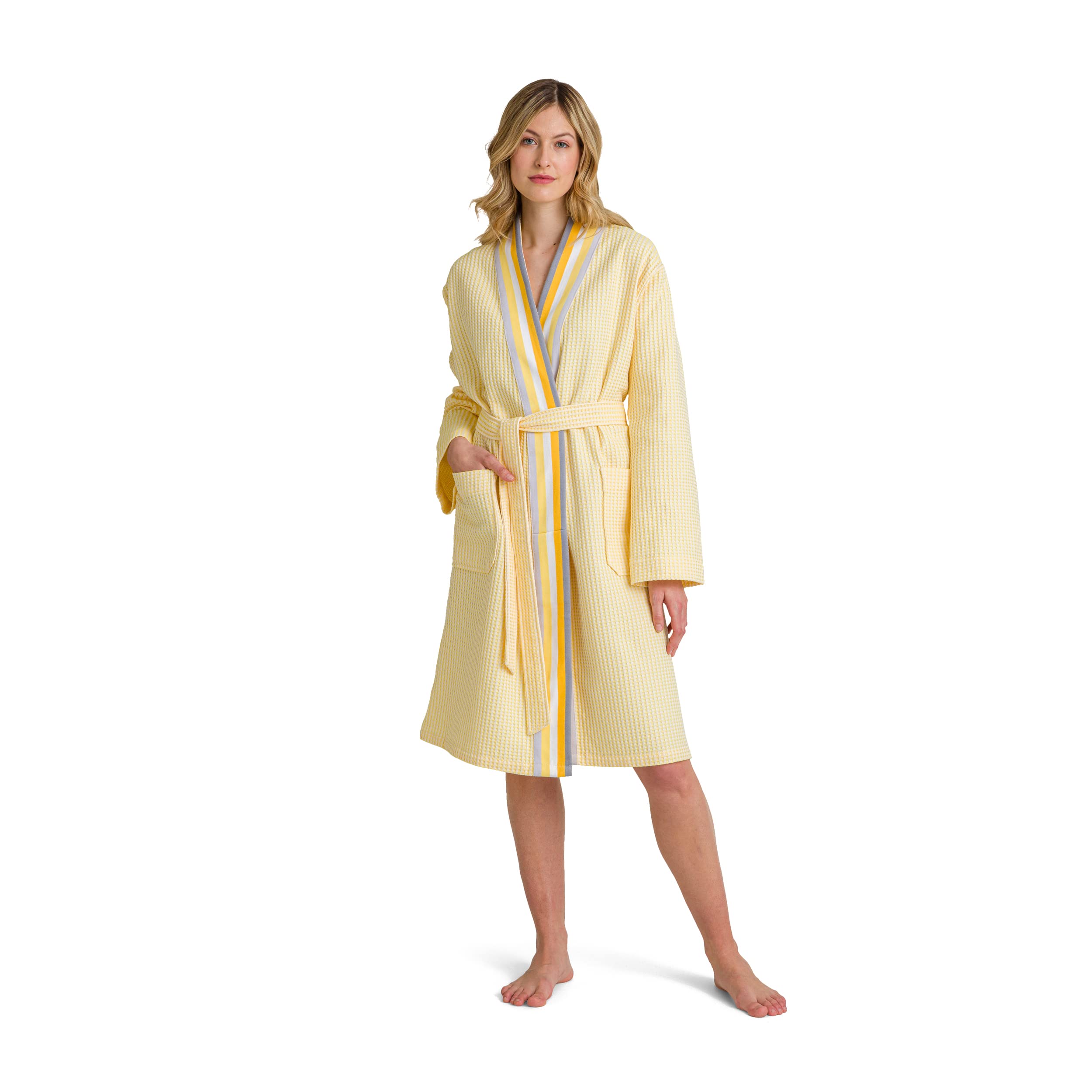 Möve möve Summer Piquée - Kimono (100% algodón, Talla M), Color Blanco y Amarillo