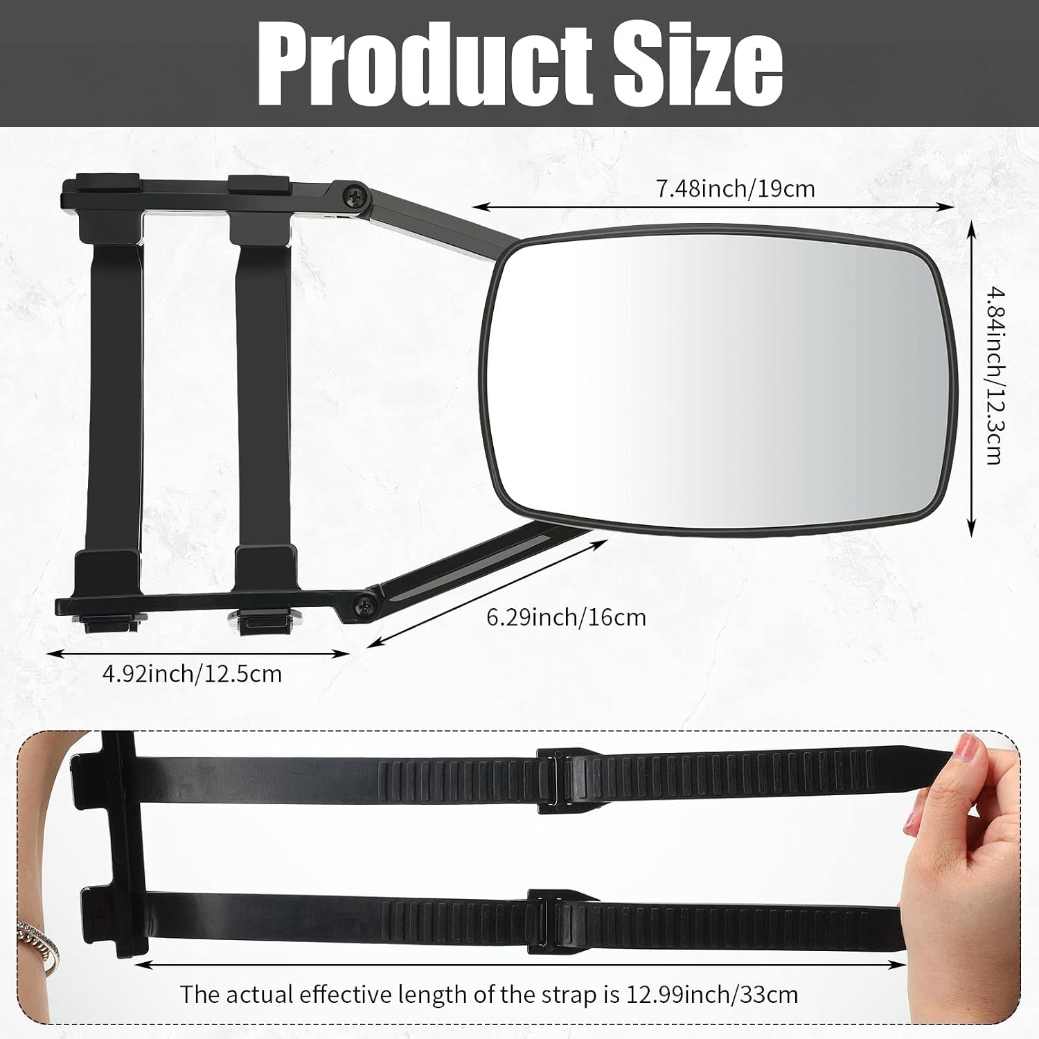Universal Clamp-On Towing Mirror 360 Degree Rotation Adjustable Towing Mirror, Black (4 Pieces)