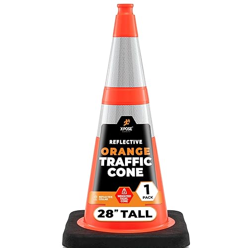 Miniatura 111 de Xpose Safety Conos de tráfico naranjas de 28 pulgadas con collares de 6 y 4 pulgadas, 1 paquete – Cono de seguridad de plástico PVC multiusos para