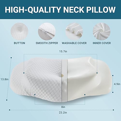 Miniatura 4 de Kingfun Almohada cervical de espuma viscoelástica, almohada ortopédica de cuello para dolor de cuello y hombros, almohada de contorno de diseño