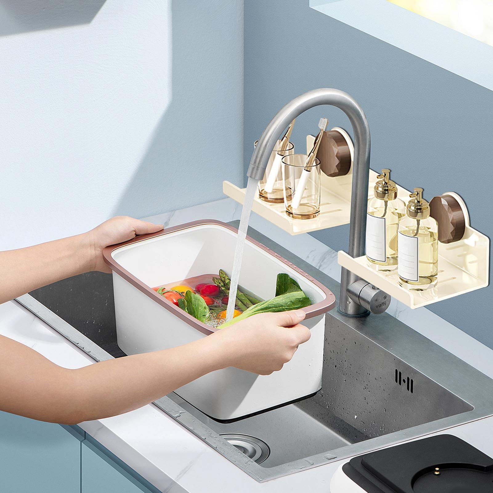 Soporte de acero al carbono para grifo de pared que ahorra espacio, para cocina y baño, esencial para espacios pequeños y diseño elegante