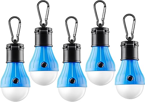 Miniatura 10 de Lámpara de tienda de campaña, luces LED portátiles para tienda de campaña azul, paquete de 4 unidades con gancho, luces de emergencia para