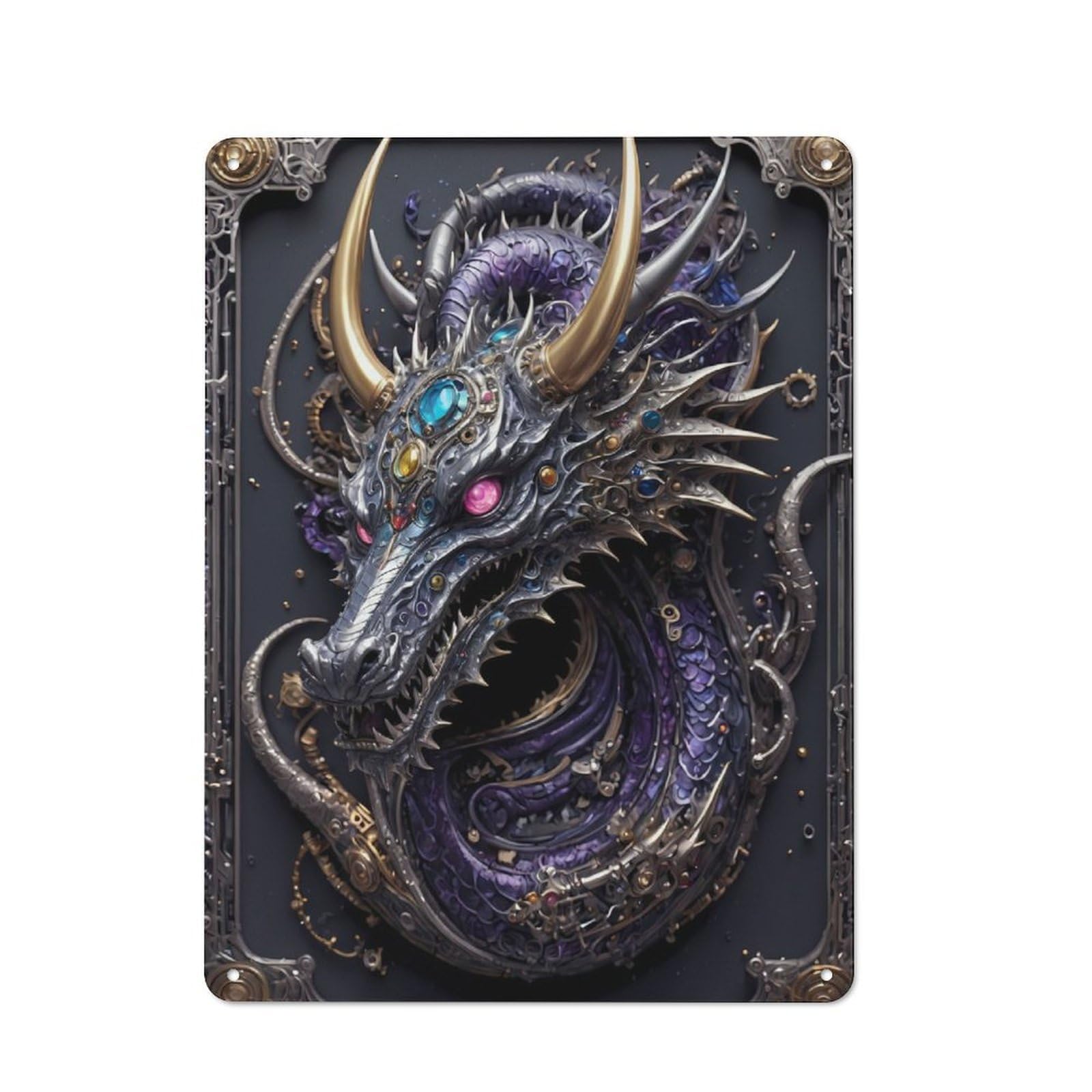 Junmoney Steampunk Guardian Dragon Country Vintage Metal Wall Decor 40X30cm, Country Metal Sign For Kitchen, Cottage, Porch Or Garden Room