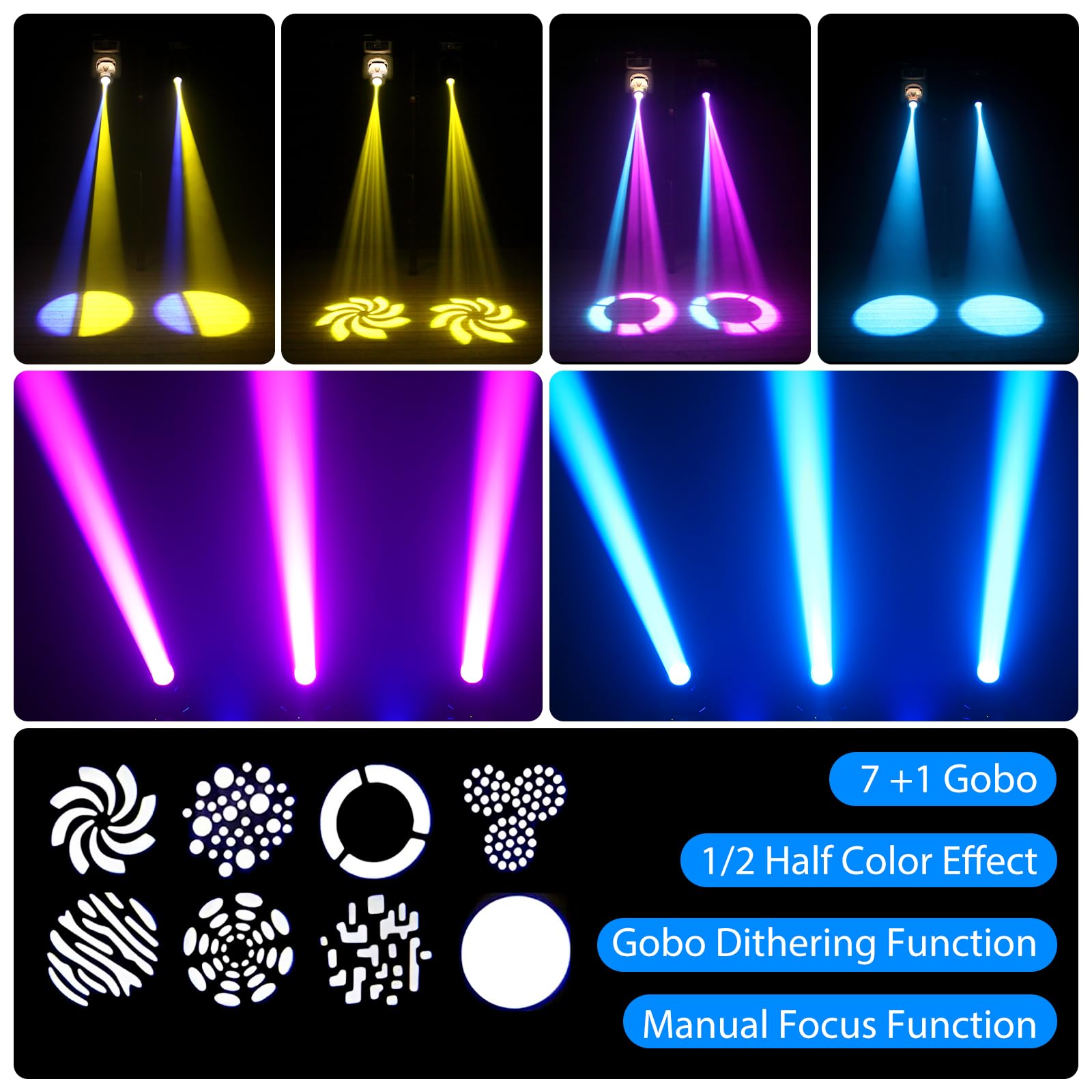 4PCS 60W Lyre LED con Flight case Luce da palcoscenico 8 Gobos 8 Colori Luci DJ a testa rotante Beam Moving Head per Festa, DJ, Bar, Club Natale