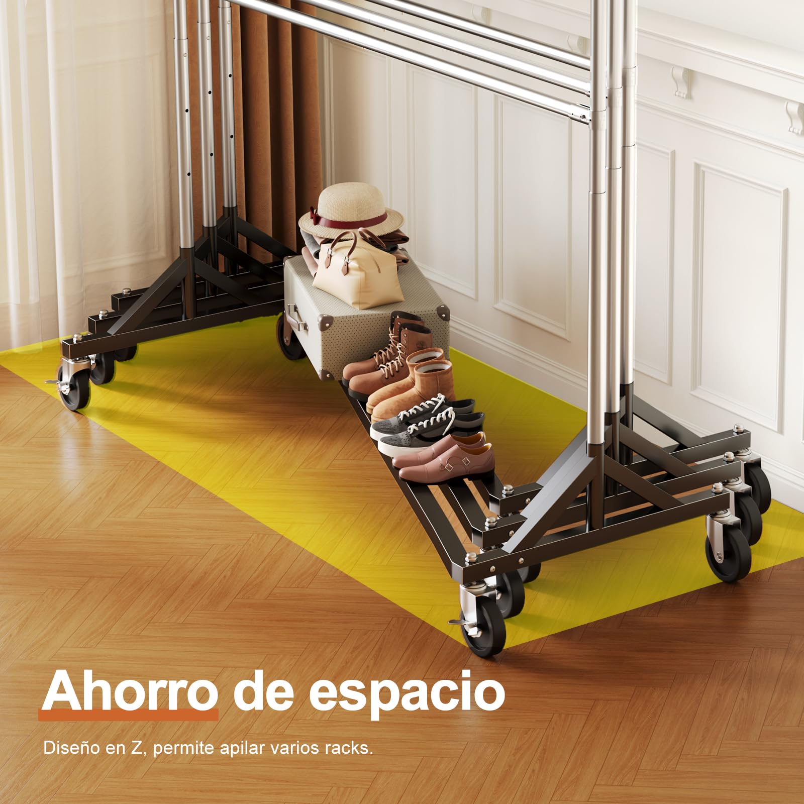 HOKEEPER Burro de Ropa Comercial Resistente de Doble Barra, Base en Z con Ruedas, 250kg, Altura Ajustable para Tiendas, Boutiques, Dormitorio, Plateado