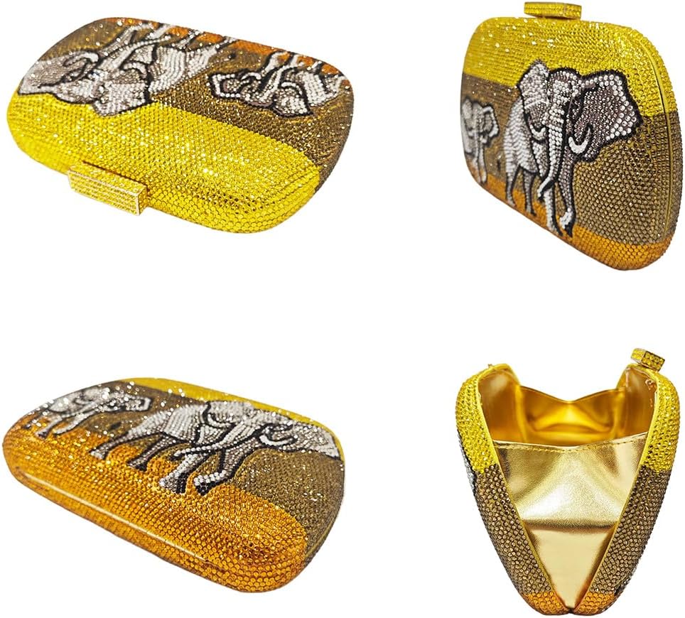 Women Elephant Pattern Rhinestone Clutch Bag Crystal Evening Purse with Chain Strap Crossbody Bag for Banquet Party