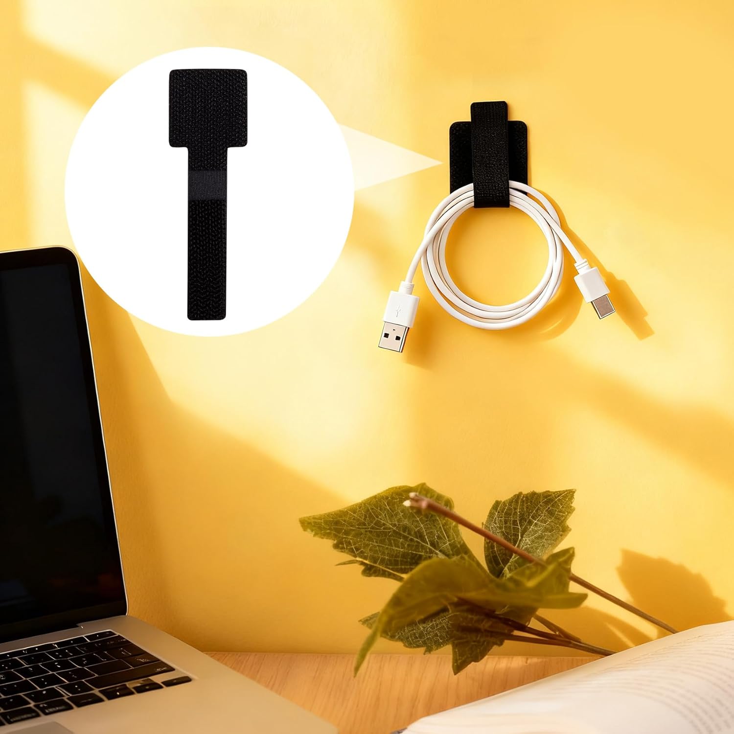 SmallCat 20pcs Hook and Loop Cable Ties, 3.55 Inch Self Adhesive Cable Management Straps for Desktop Network Wires, Adjustable Reusable Appliances Cord Organizer for Office Home Desk - Black