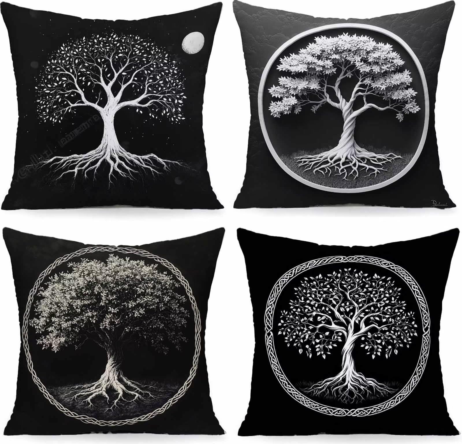 Taie oreiller motifs arbre noir de 55x55 cm lot de 4 : la solution déco lavable et étanche