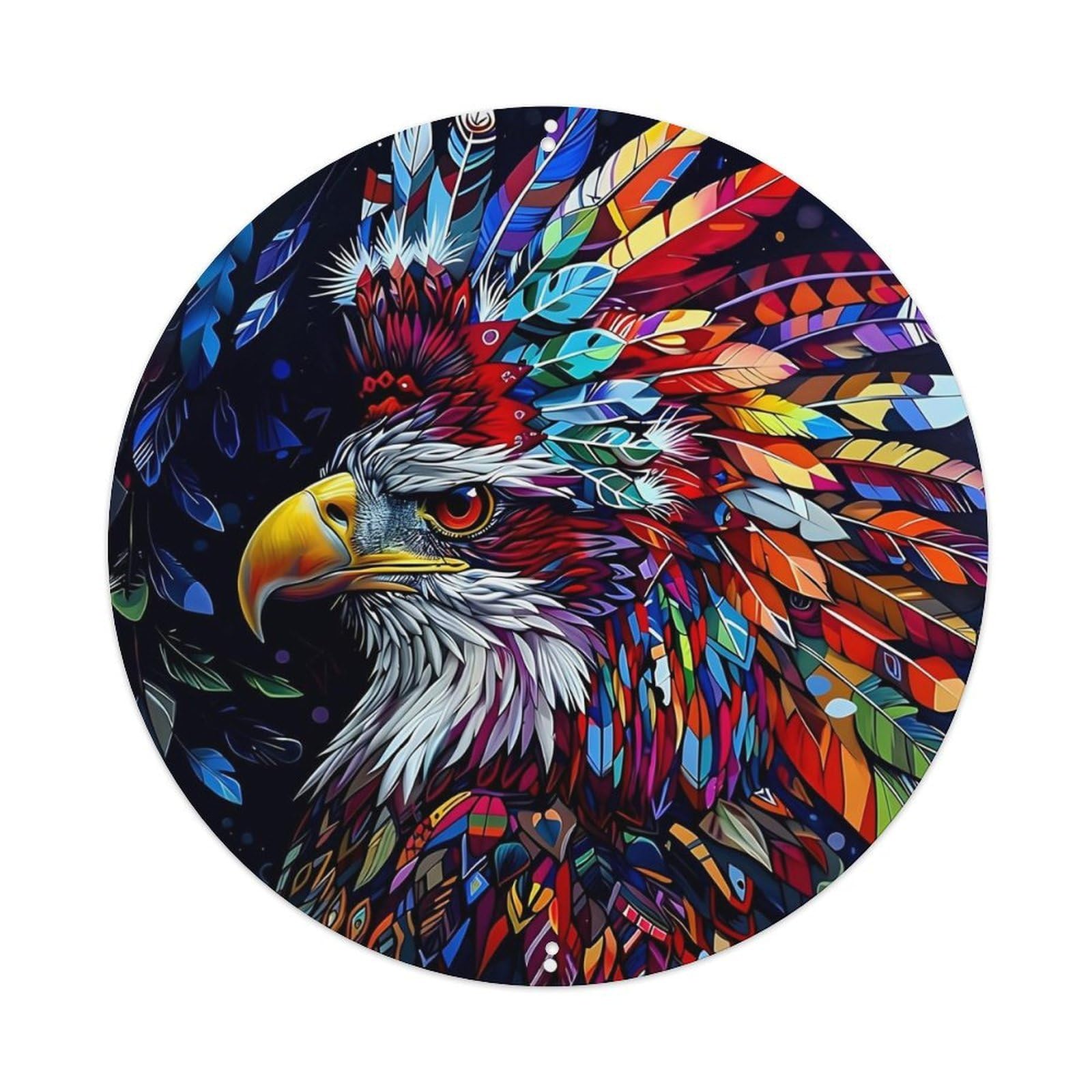 Colorful Feathered Eagle Art Print Vintage Metal Tin Sign Retro Wall Decor for Home Bar Garage Cafe, Indoor & Outdoor Decorative，circle Metal Poster, 8x8 Inch