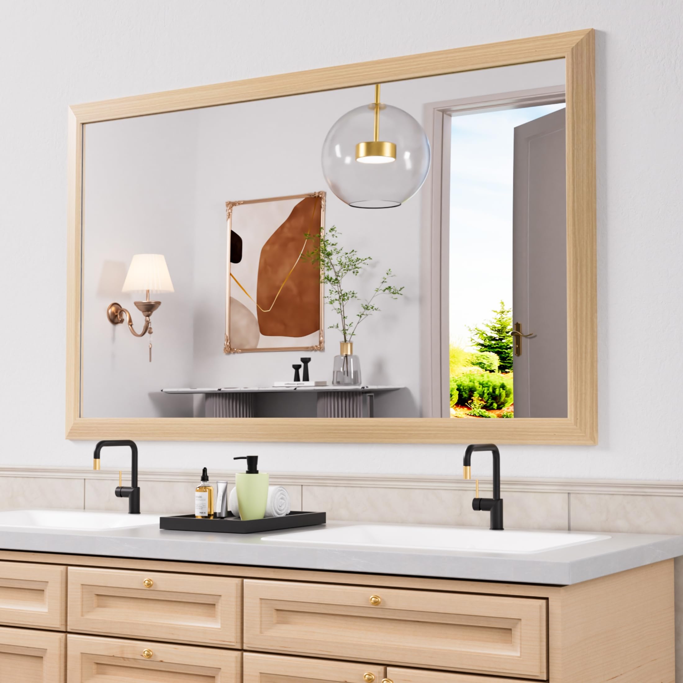 Amorho 60x36 Oak Wood Grain Mirror