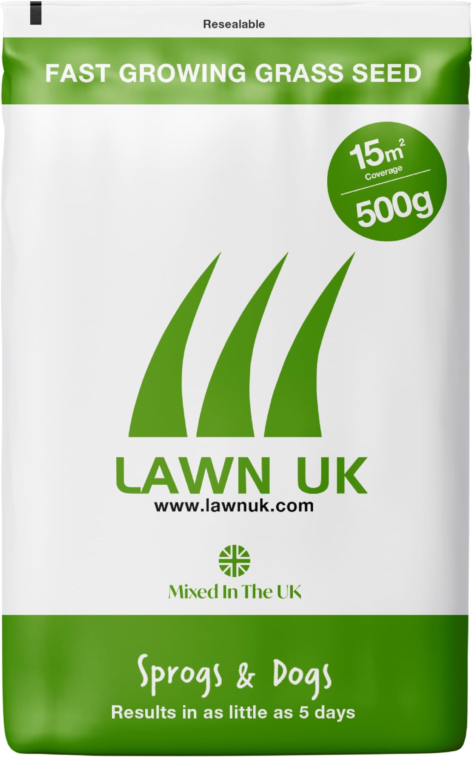 Lawn UK Hardwearing Grass Seed - Sprogs & Dogs Grass Seeds Fast Growing - 500g up to 15sqm Coverage - Ideal for Family Lawns - Super Durable Perfect for Children & Pets