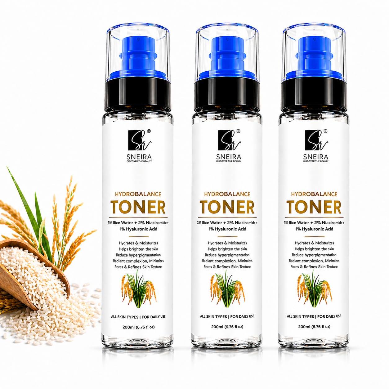 Hydrobalance Face Toner - 300ml Hydrating Face Mist with 3% Rice Water, 2% Niacinamide & 1% Hyaluronic Acid for Glowing Skin - Daily Facial Toner for Men & Women