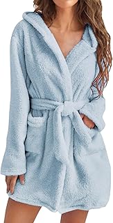 Mujer Color sólido manga larga bolsillo capucha rodilla corto felpa pijama bata ropa hogar albornoz algodón camisón mujer