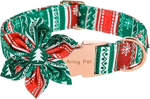 ARING PET Collar de Navidad para perro, lindo collar de perro con flor, ajustable, de algodón, rojo, verde, collar de perro de Navidad, collares