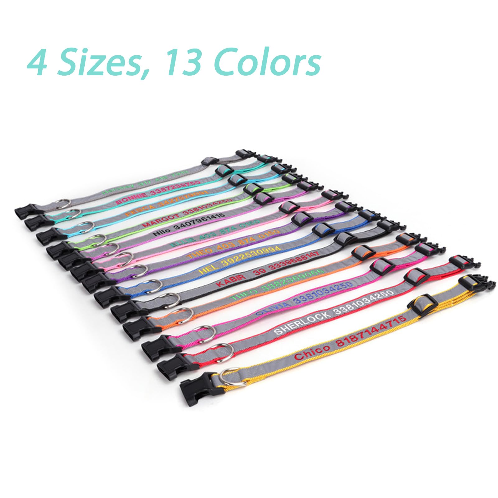 Collare Per Cani Riflettente Personalizzato Con Nome Ricamato Numero Di Telefono Collare Nylon Regolabile Per Cani Di Taglia Grande Media Piccola - Foto 5