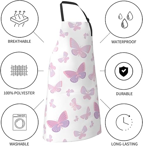 Miniatura 4 de Delantales para mujer con bolsillos, delantal de chef ajustable, correa para el cuello, delantal de cocina impermeable