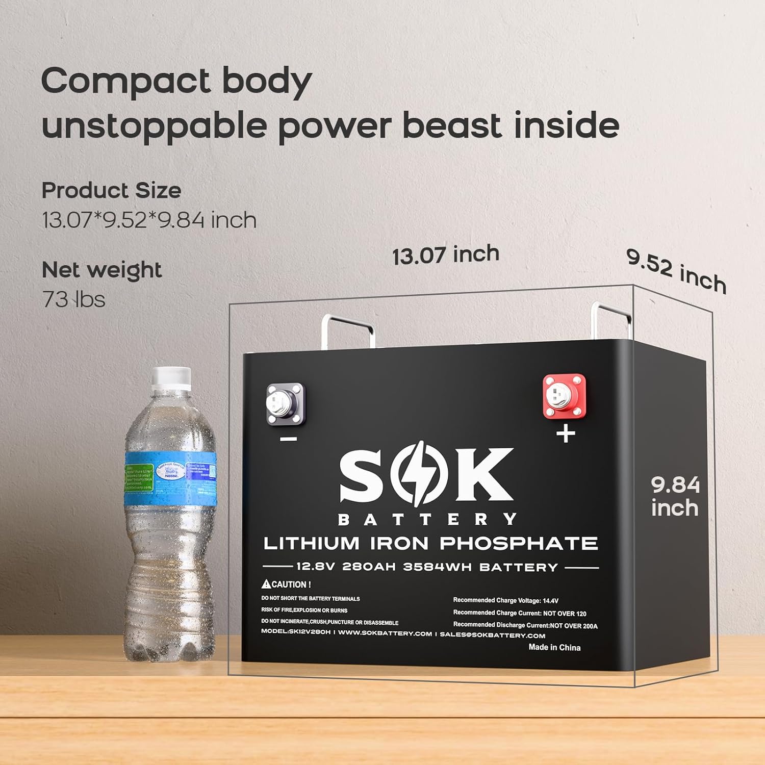 SOK 12V 280Ah LiFePO4 Battery, Built-in Heater & Bluetooth, Metal Case & Smart BMS, 8000-12000 Cycles, Replaceable Battery, UL1973 Certified, for RV, Solar, Camper, Trailer, Off Grid