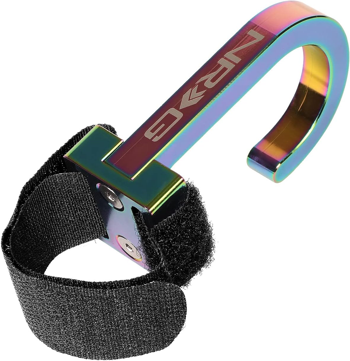 NRG Innovations STR-100MC Steering Wheel Hook CNC Aluminum Neochrome Anodized Adjustable Nylon Strap Streeing Wheels Secured