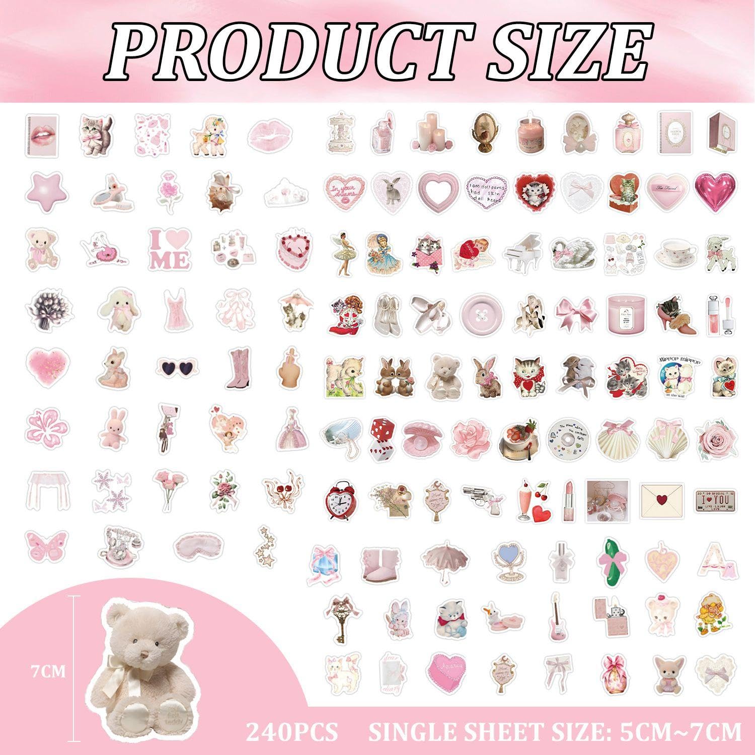EOWVISN 240 Cute Pink Girl Stickers, Creative Graffiti, DIY Decorative, Waterproof Scrapbook, Suitable for Books Laptops - Image 2