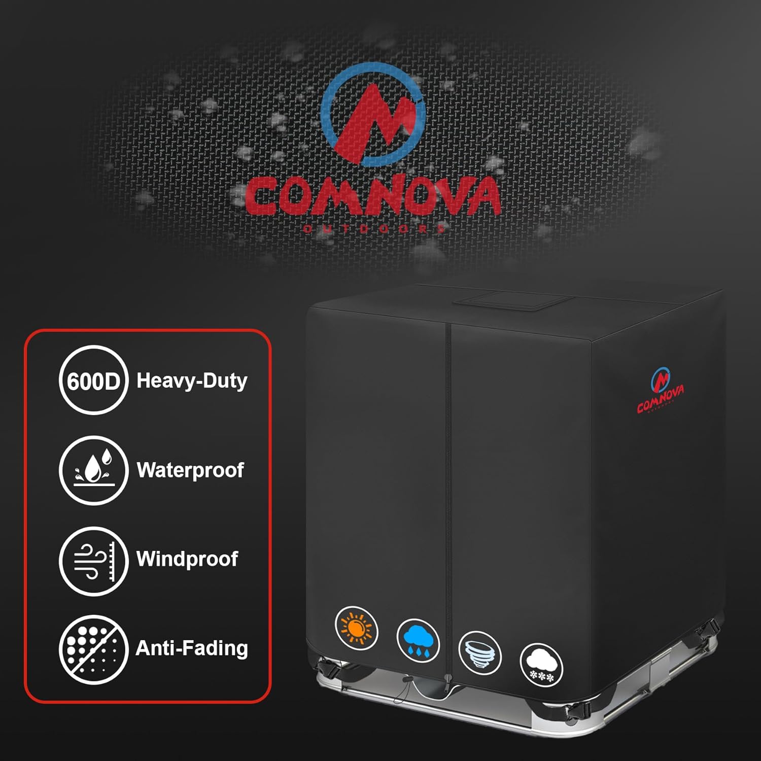 Comnova IBC Tote Cover 275 Gallon - 600D Water Tank Cover for IBC Container with Zipper, Heavy Duty & Waterproof Protective Covers Fit for Outdoor 1000L Garden Water Tank, All-Weather Protection