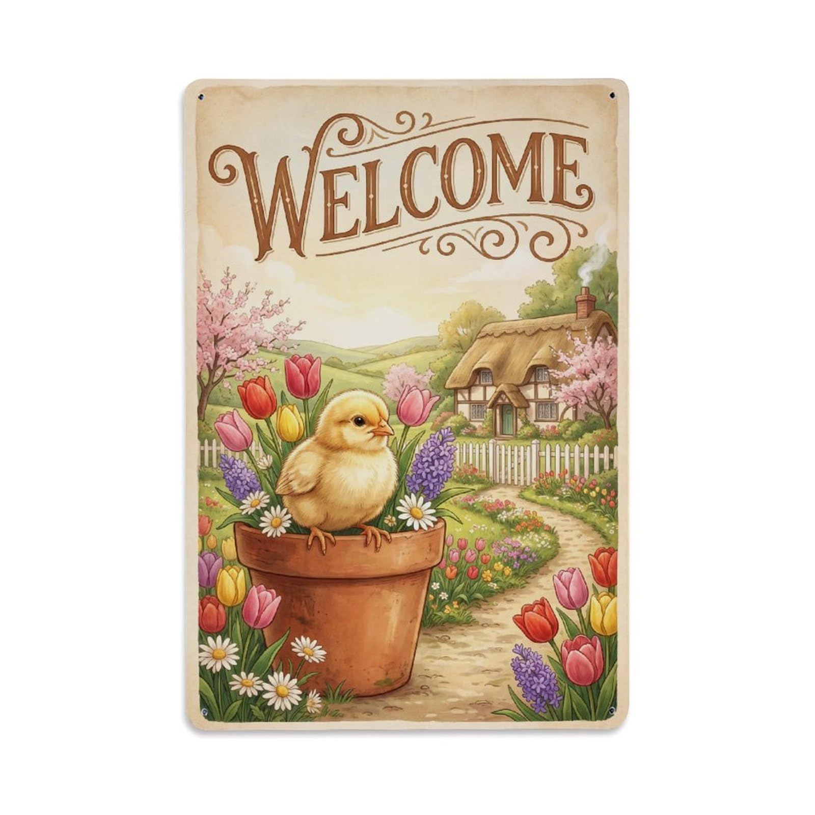 Cxhjca 8X12inch(20X30cm) [Vintage Welcome] Chick Farmhouse Metal Tin Sign